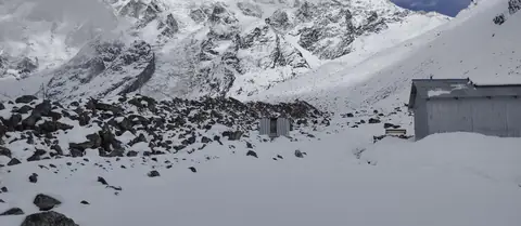 Lodge below the glacier on the descent into Bimtang