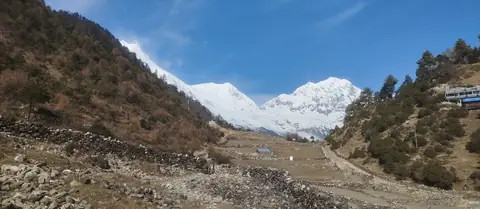 Manaslu seen up the valley on the walk from Lho