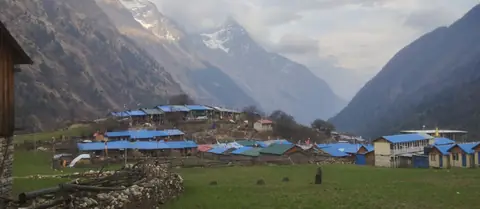 Lho village at dusk, with the valley running up toward Samagaon